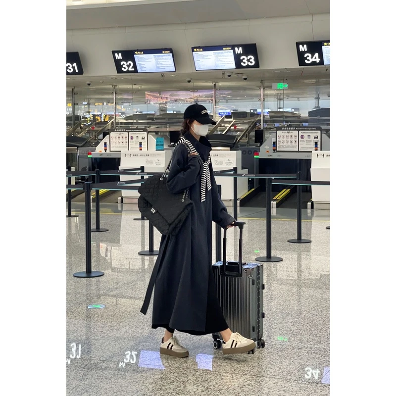 【F371】春秋慵懒风宽松风衣外套女新款小个子高级垂感休闲长款大衣