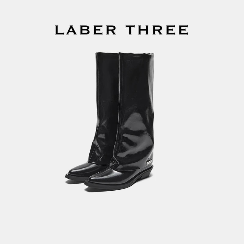 LABER THREE2023年秋冬新款复古西部裤管皱褶堆堆靴小众辣妹女靴