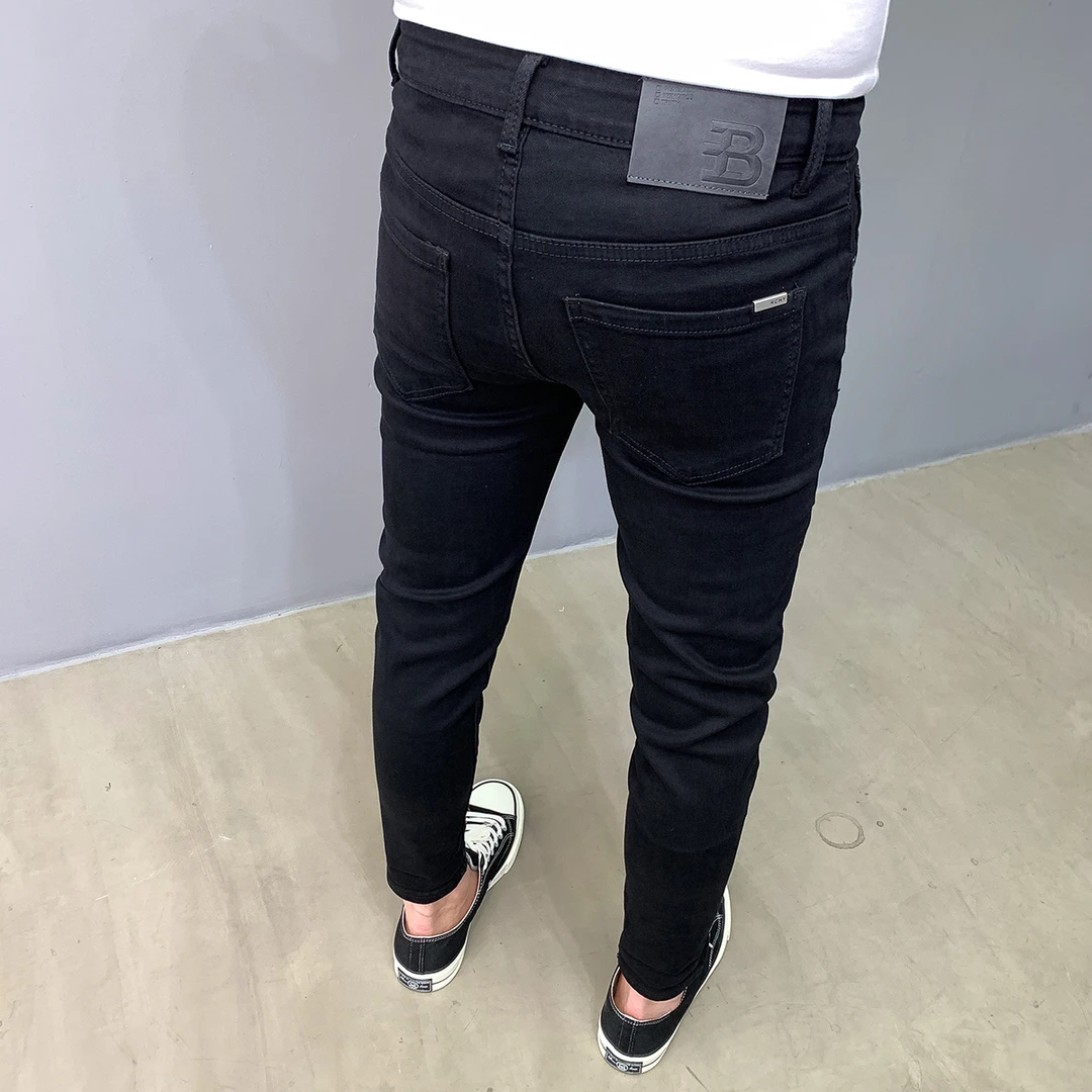 黑色弹力小脚牛仔裤男2025夏季薄款潮牌九分百搭修身韩版显瘦长裤
