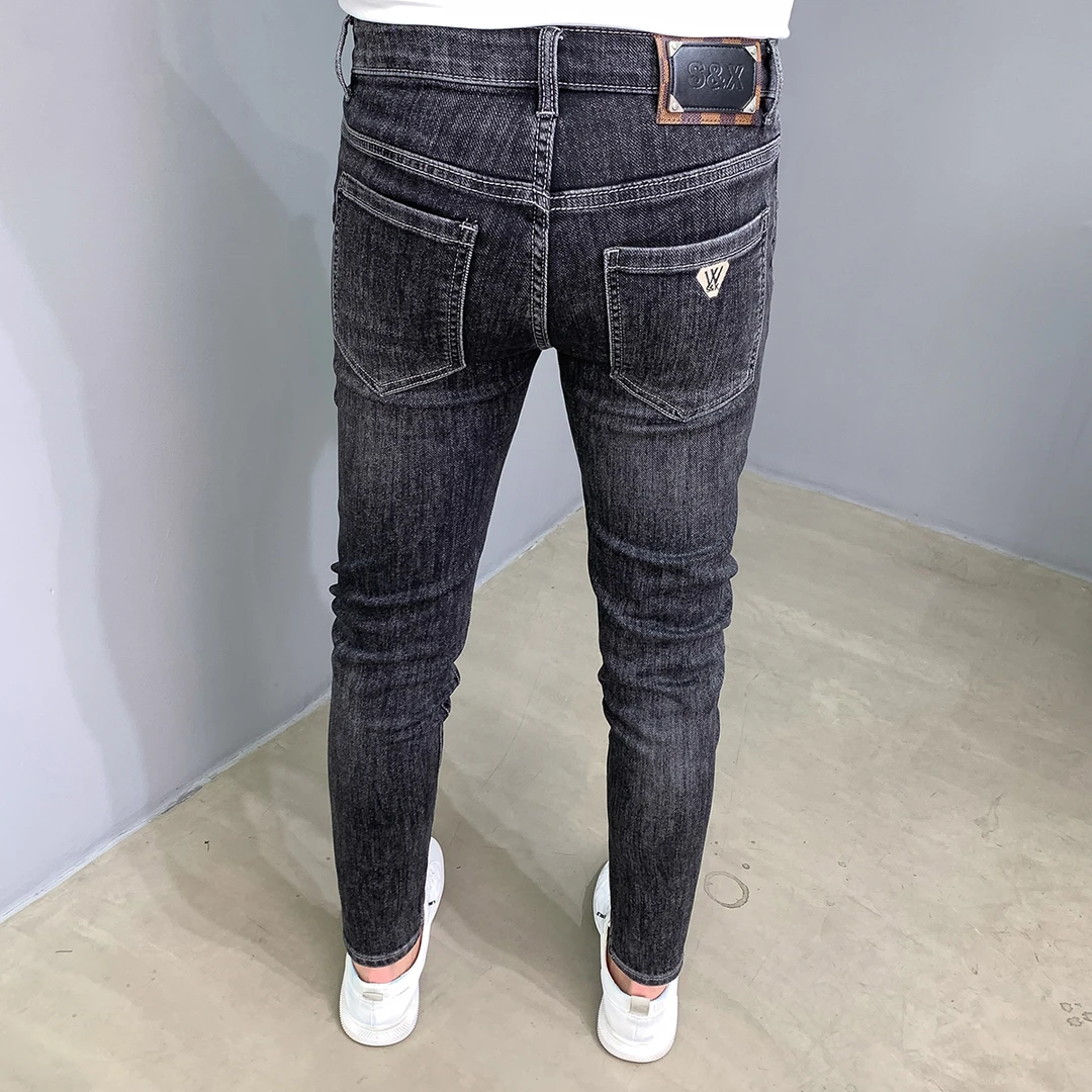 2025新款刺绣牛仔裤男士潮流黑色修身时尚春季百搭韩版弹力小脚