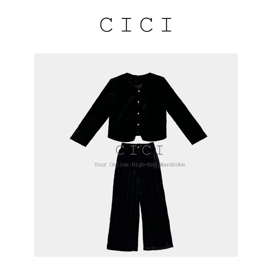 CiCi Studio2 新款小香风气质丝绒V领长袖套装简约风DYQQ-28077