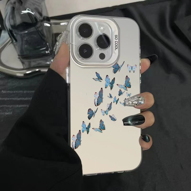 ins风蓝色蝴蝶苹果15手机壳iphone14promax/13软边12元气壳11/xs