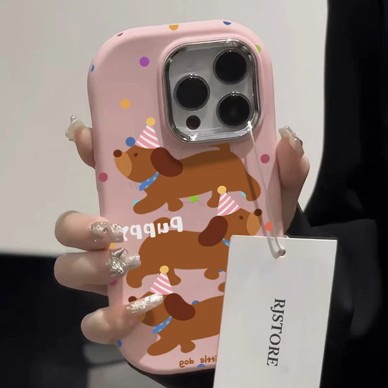 可爱斑点小狗苹果15手机壳iphone14promax/12/13/11磨砂软金属边