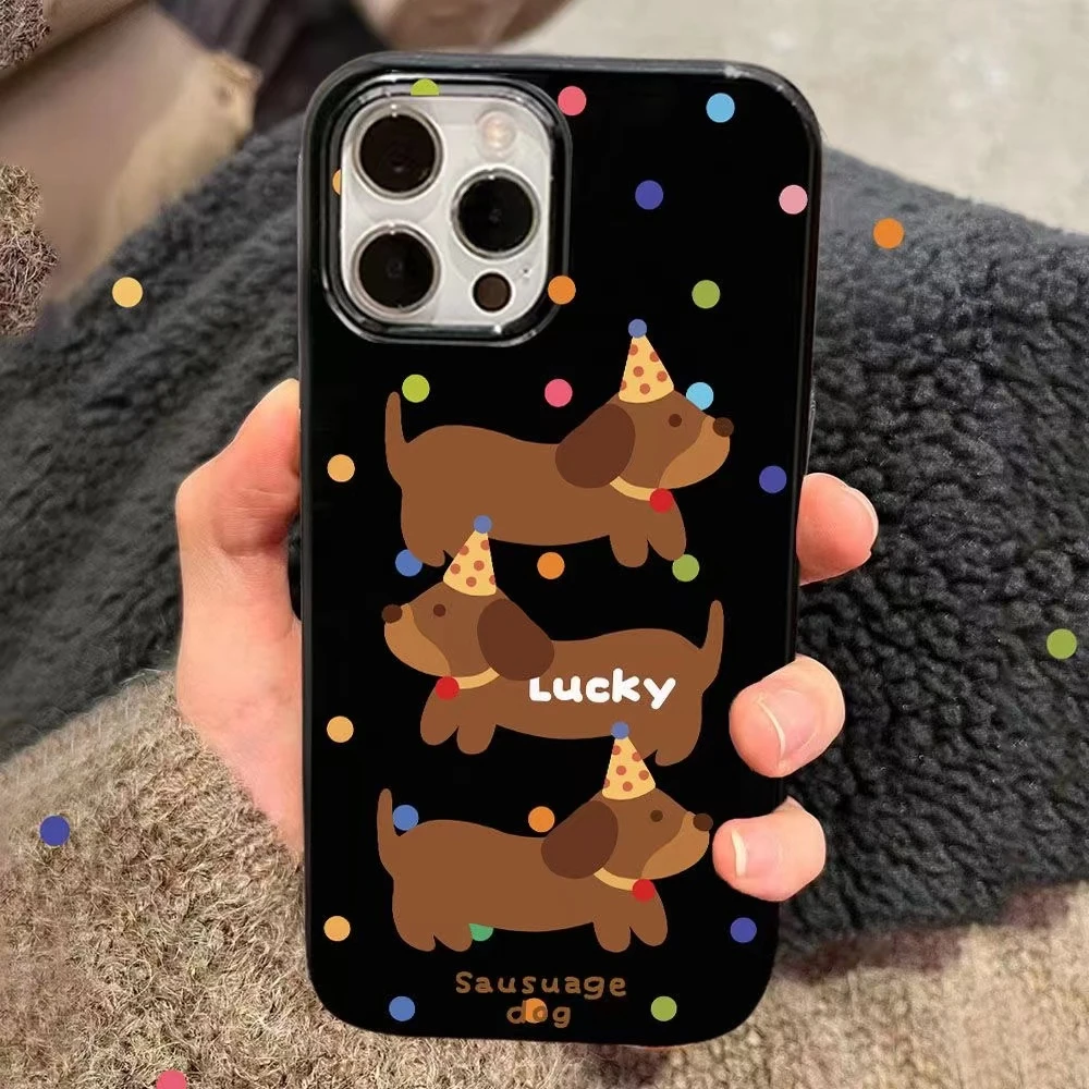 ins彩点腊肠狗iPhone15promax苹果14手机壳13软12果冻壳11大孔xs