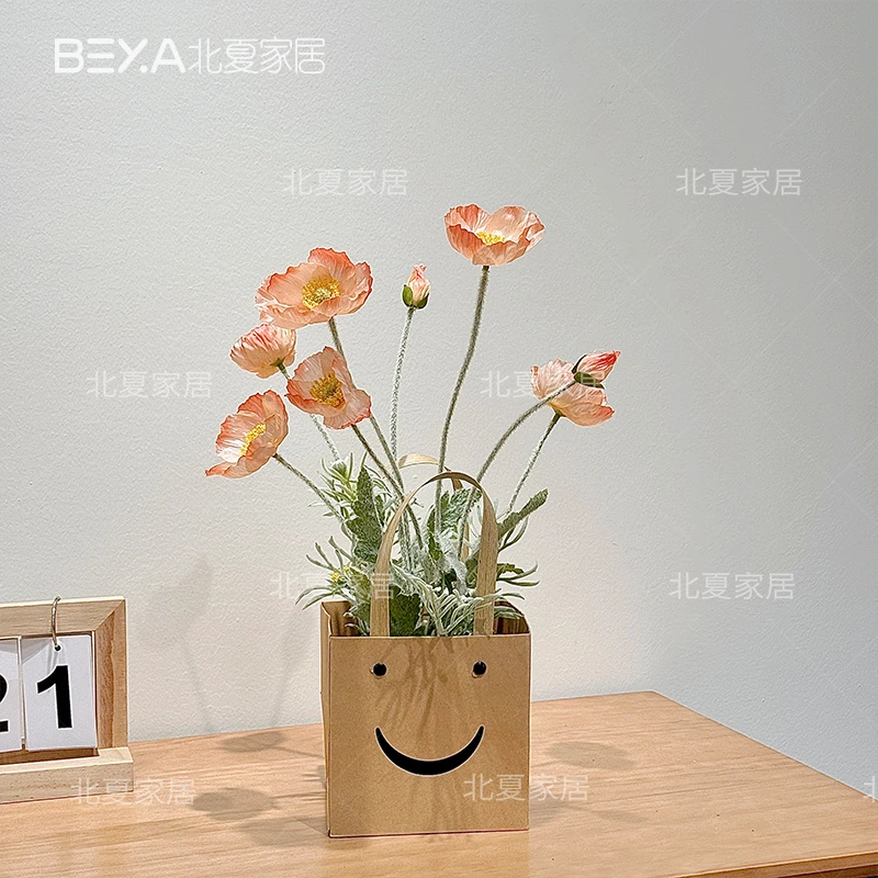 仿真花粉色虞美人假花花束家居客厅装饰餐桌摆花拍照道具家居摆件