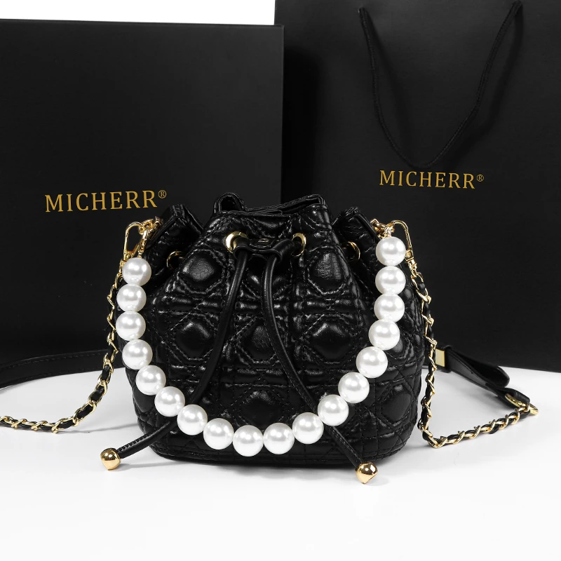 MICHERR/米榭尔菱格链条珍珠手提包时尚气质百搭斜挎包水桶包550