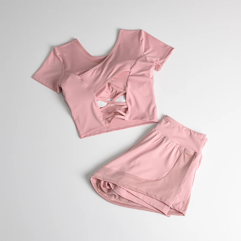 健身短袖女显瘦性感美背紧身速干夏季专业晨跑步运动瑜伽服套装