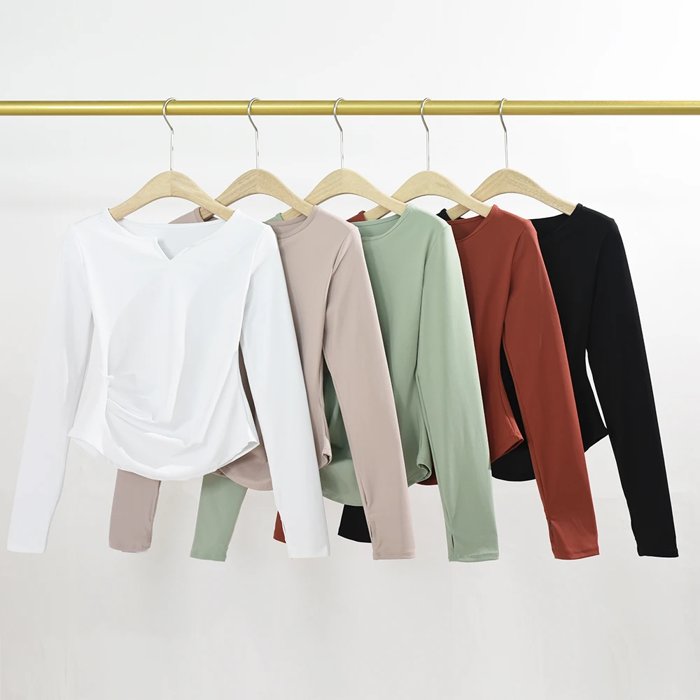 秋季新款速干瑜伽服上衣女速干跑步运动服长袖透气普拉提健身衣