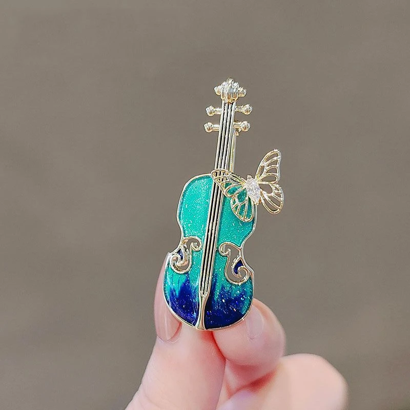 2023新款优雅胸针蓝色小提琴个性别针领针高档毛衣胸针