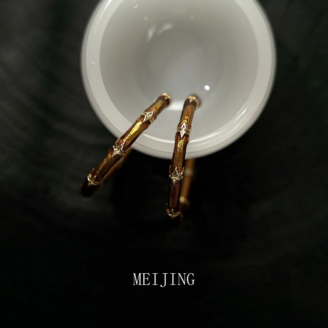 铜合金耳饰 复古文艺竹节开口圈耳环简约时尚大气轻奢小众