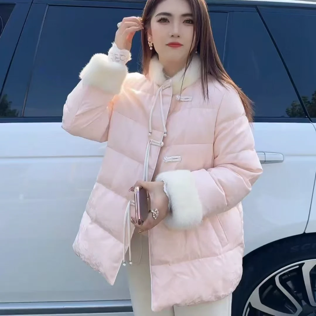 温柔甜美毛绒立领长袖棉服外套女秋冬季新款宽松显瘦减龄百搭上衣