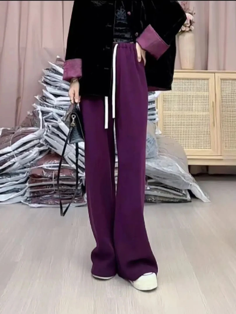 紫色高级感绑带休闲风长裤2024秋冬新款女气质复古典雅通勤百搭