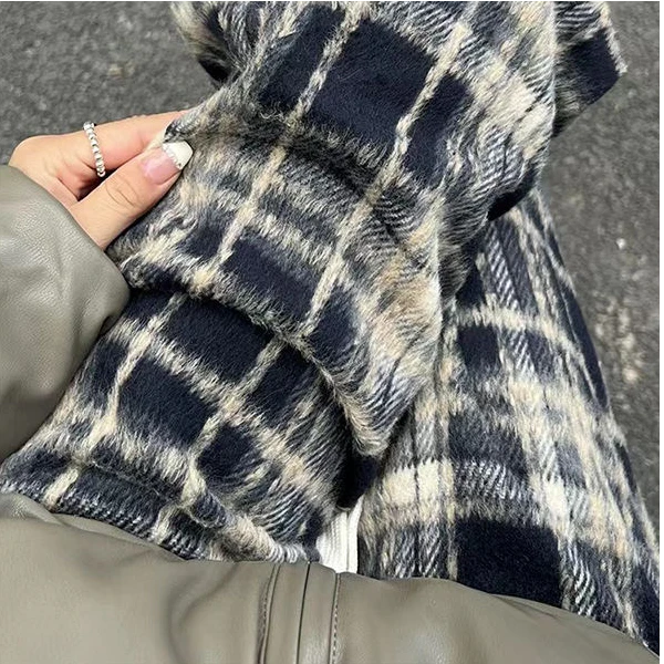 加厚裤女红色毛呢格子秋冬加绒裤子高腰宽松垂感直筒休闲裤子