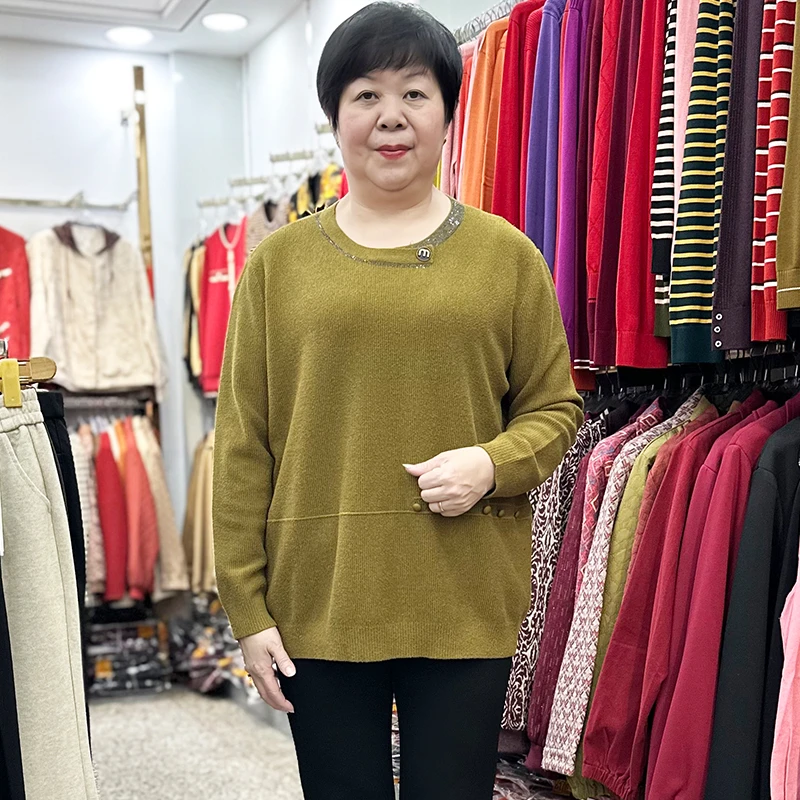 200斤可穿冬季厚款保暖胖妈妈毛衣宽松中老年中长双面绒打底衫女
