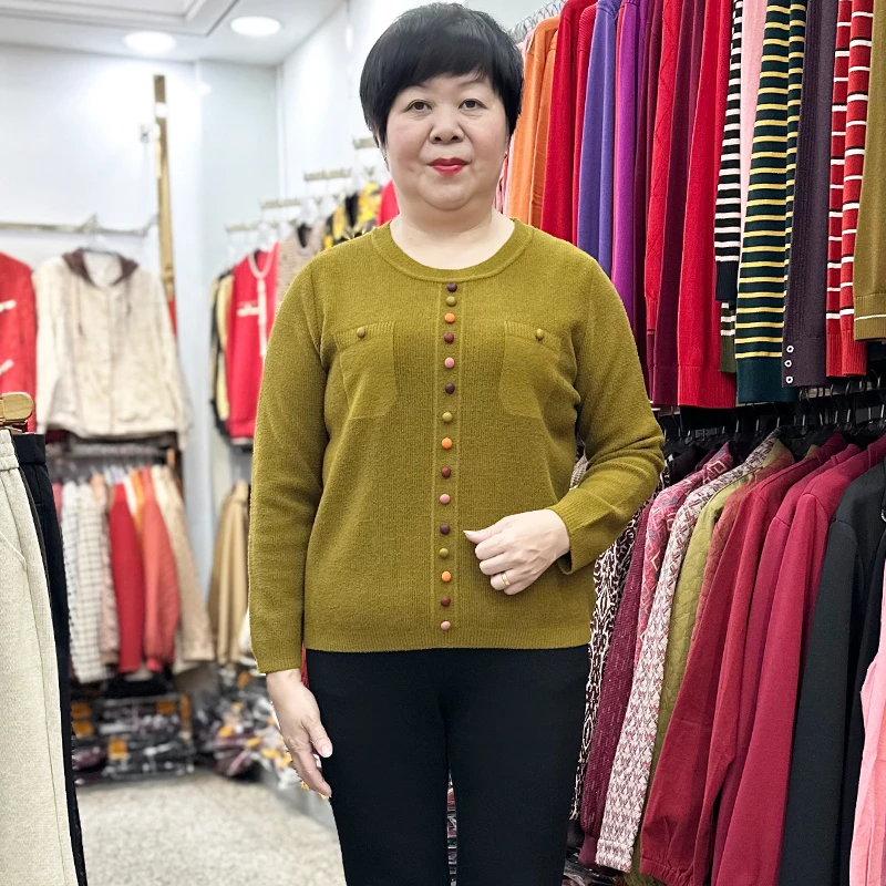 时尚洋气保暖毛绒打底衫女中老年女装妈妈装圆领厚款毛衣长袖上衣