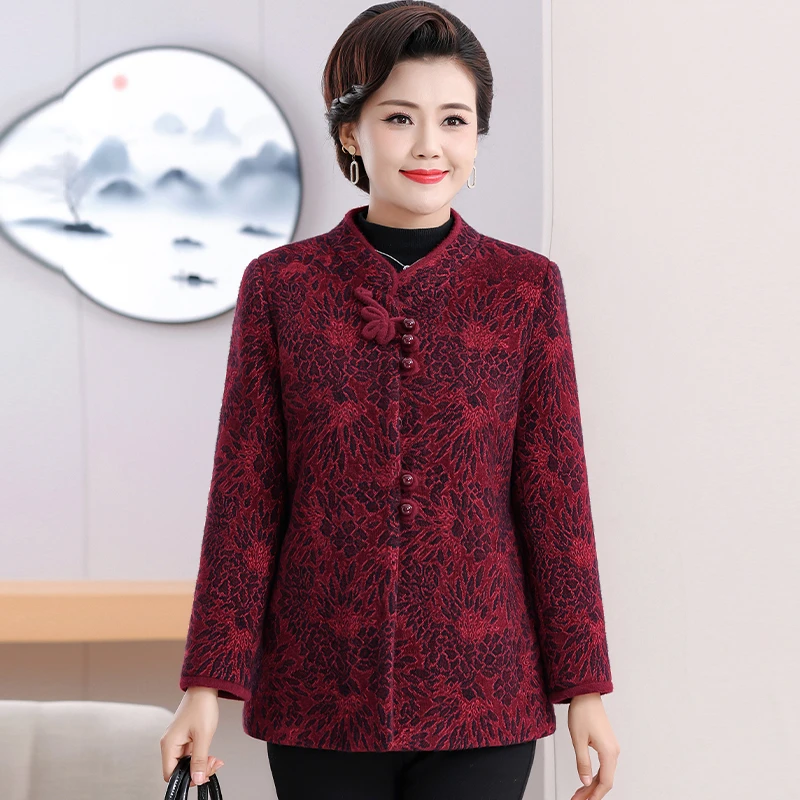 立领款-中老年人奶奶装秋冬加绒加厚老太太唐装短款上衣妈妈外套