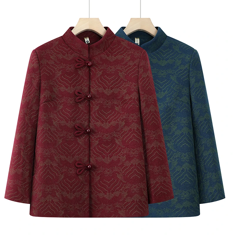 8817款中老年妈妈装奶奶装尼子圆珠扣子立领秋冬上衣外套