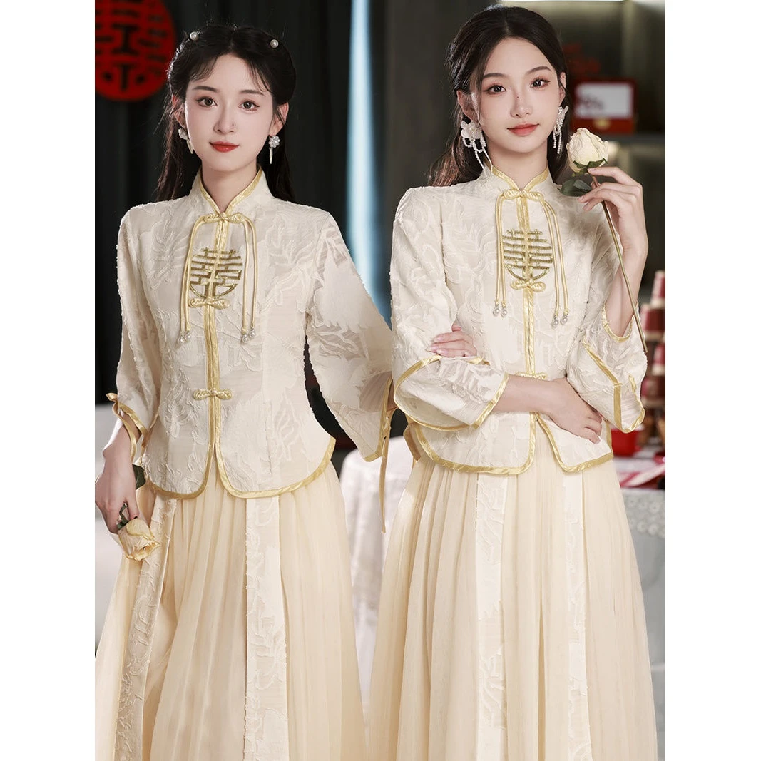 中式伴娘服香槟色新款旗袍仙气质显瘦伴娘服2024新款婚礼高级感