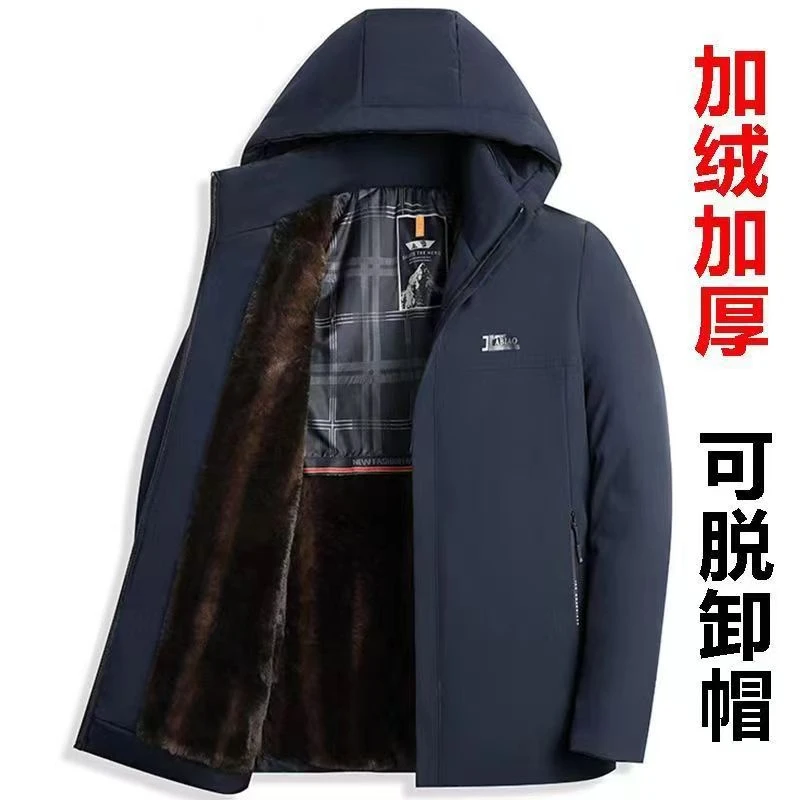 爸爸冬装休闲外套加绒加厚棉衣男中老年棉袄冬季保暖男士大码棉服