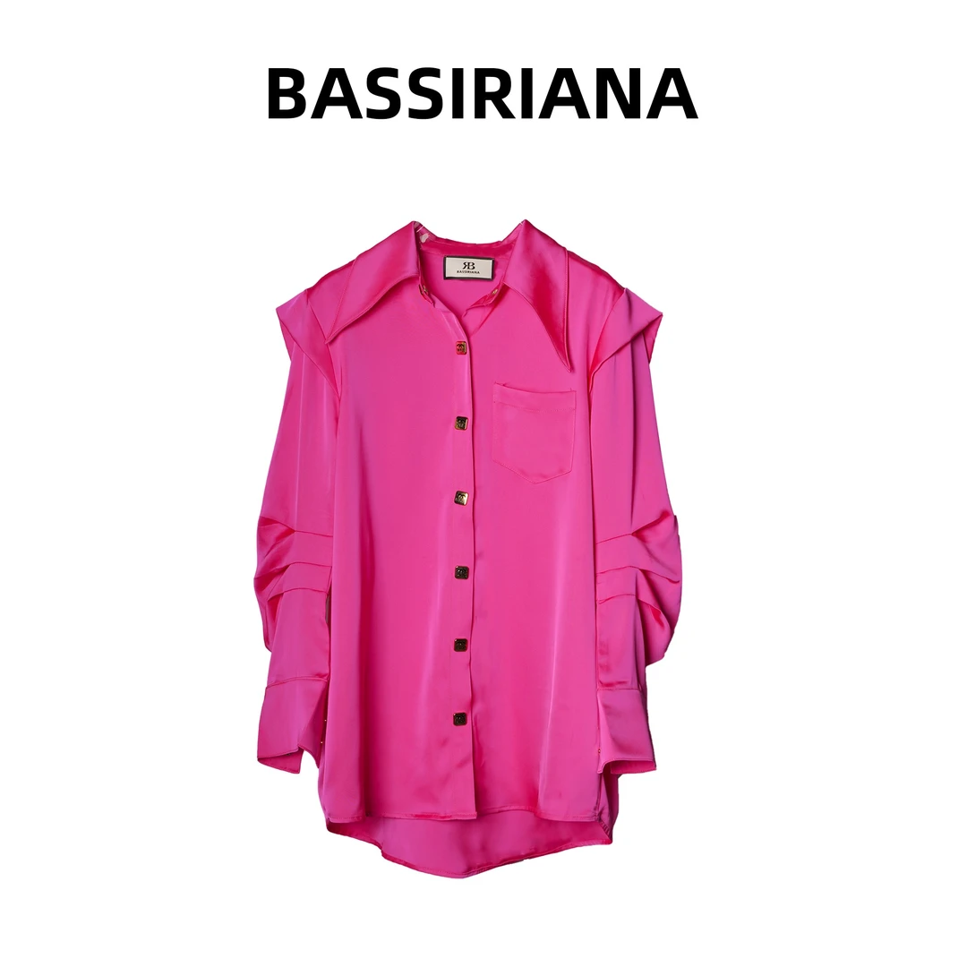 【BASSIRIANA】高定面料纯色女士粉色色小众常规百搭衬衣 210593A