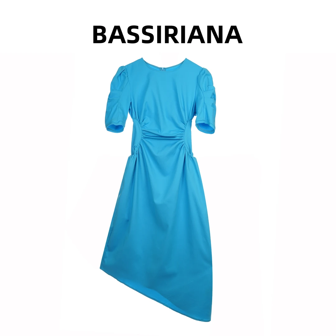 【BASSIRIANA】茶歇法式连衣裙赫本风时尚收腰修身蓝色 210691