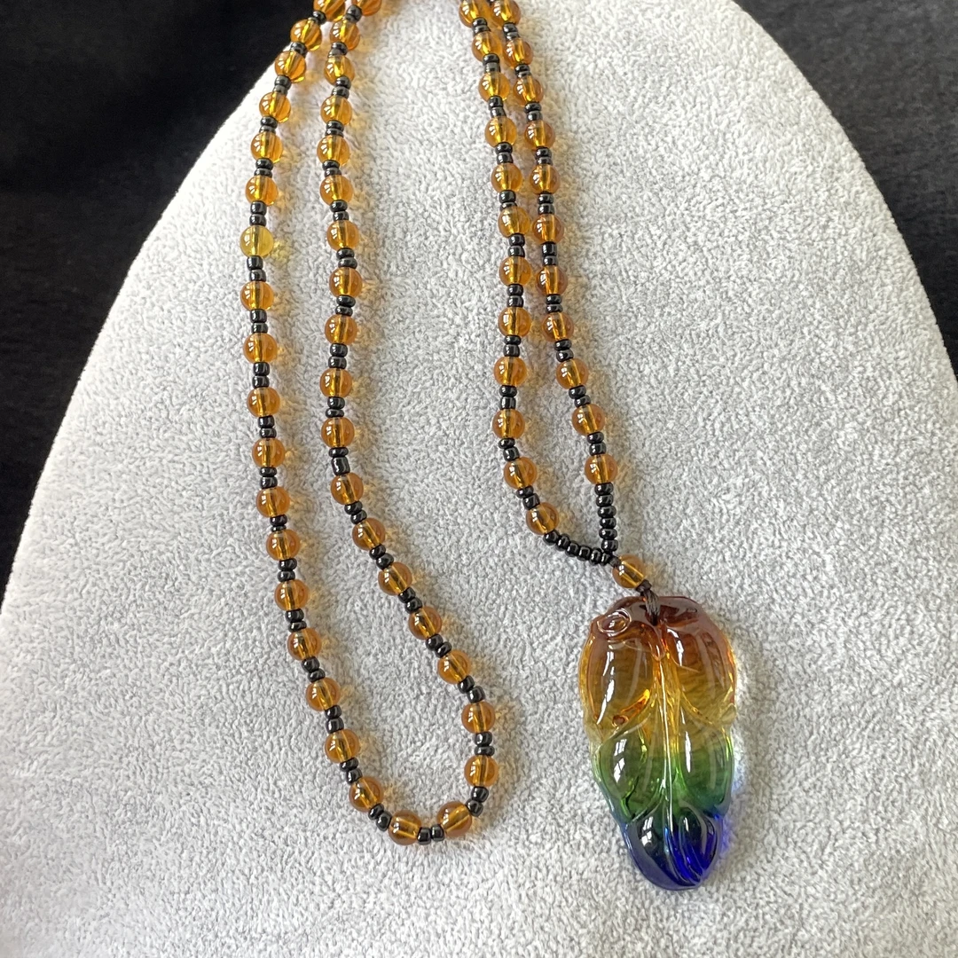 精品三彩树叶吊坠带链子大业有成项链毛衣链挂件 DZ5112