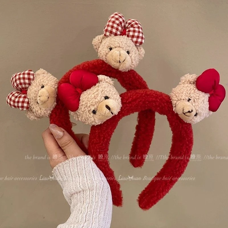 欢喜~可爱红色毛绒洗脸发箍女2024新款高级感宽边头箍ins防滑头WW