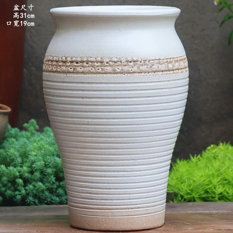 手工粗陶高大陶罐多肉花盆法师老桩三角梅盆植物直筒花盆九尾狐盆