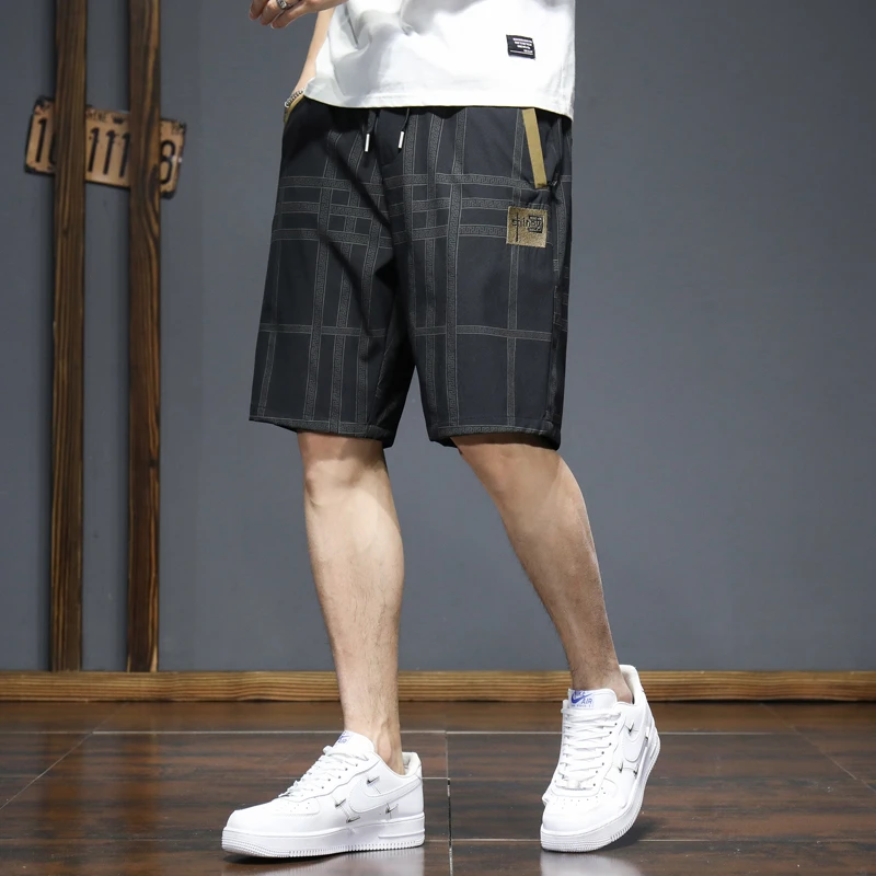 夏季薄款男士短裤潮流时尚大码直筒休闲冰丝五分裤国风刺绣沙滩裤