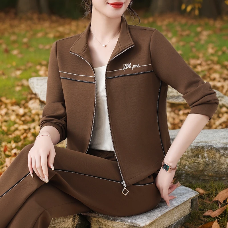 运动服套装女士春秋2024烫钻刺绣卫衣小个子妈妈晨跑步休闲两件套