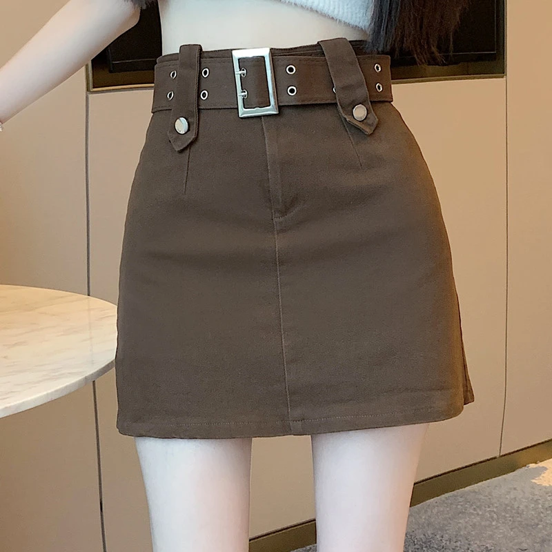 辣妹工装半身裙女春夏季新款高腰显瘦a字包臀短裙子小个子配腰带