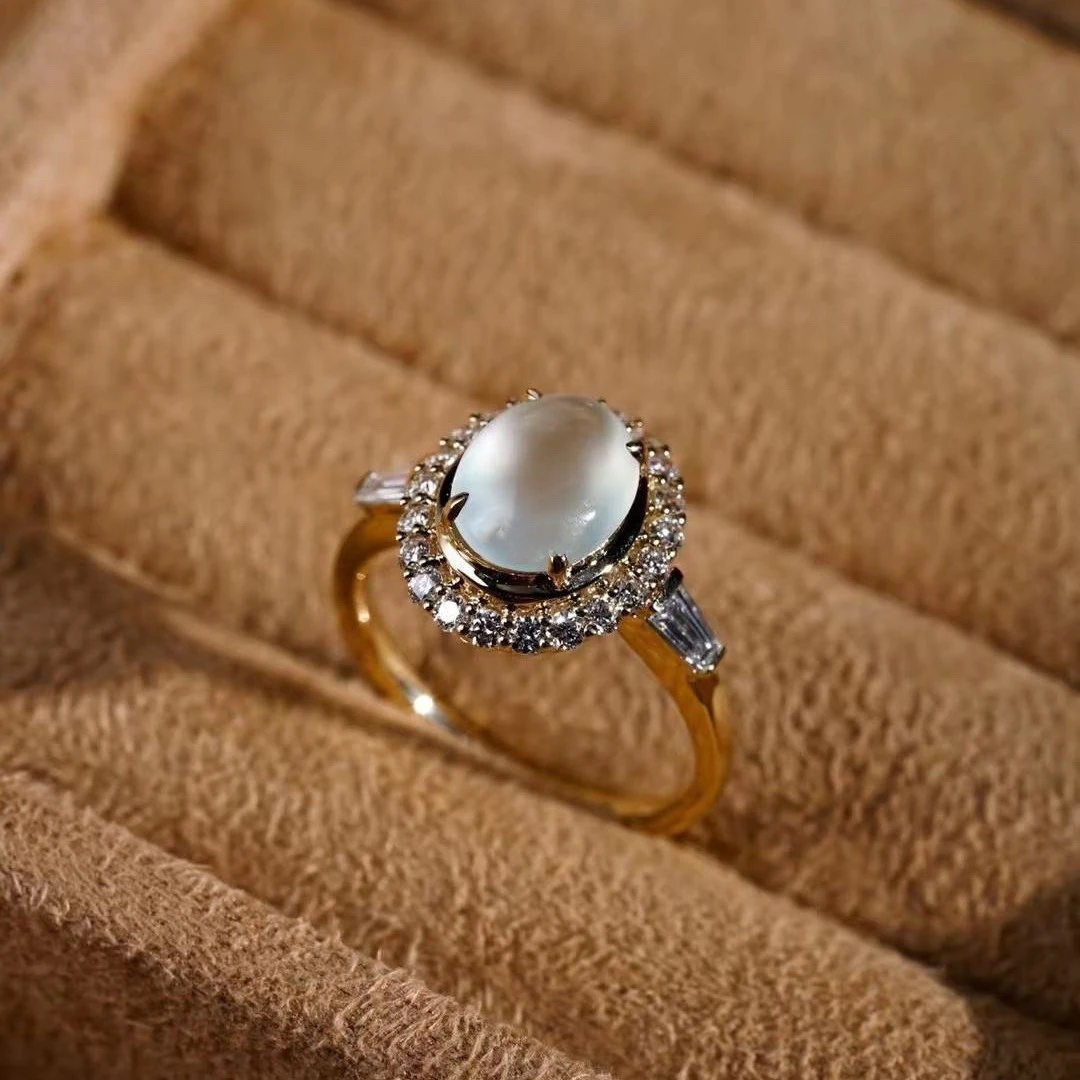 天然翡翠A货S925银镶嵌豪镶大气款戒指