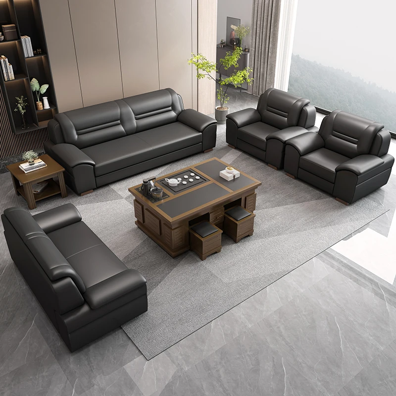 老板会客区办公沙发简约现代设计会客洽谈办公室中式接待沙发组合