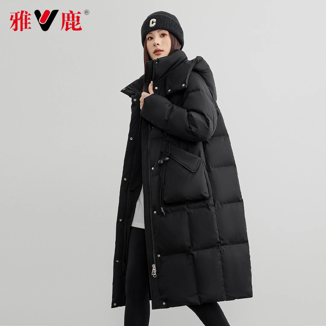 【雅鹿柏乐】女装羽绒服时尚休闲户外连帽加厚防风保暖过膝冬季秋冬