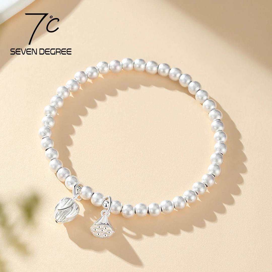 925银手链 古法两世欢纯银圆珠莲蓬手链古风磨砂送闺蜜女友生日礼