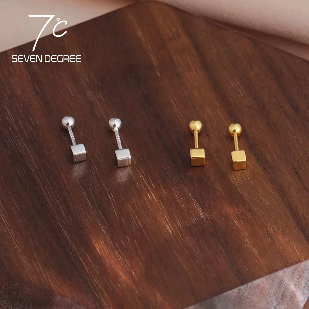 足银耳饰 七度银饰999纯银螺丝拧扣养耳洞耳钉足银方块耳骨钉免摘