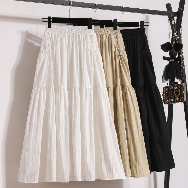 2024夏新款山本裙百搭裙子半身裙女松紧腰遮胯显瘦a字蛋糕裙