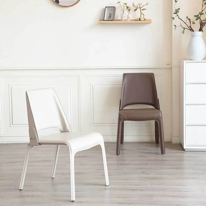 QYW/其玉屋意式休闲极简马鞍皮厚皮高端餐椅奶油风洽谈户外椅子