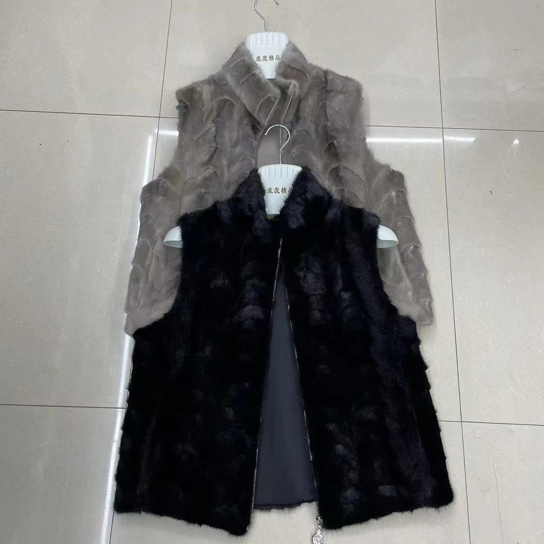 新品进口水貂皮草毛秋冬季短款女马甲时尚气质女士裘皮