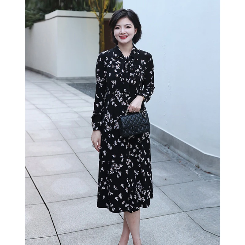 枫竺高端女装阿楠anan  摇曳花海弹力针织衬衫雏菊连衣裙女秋