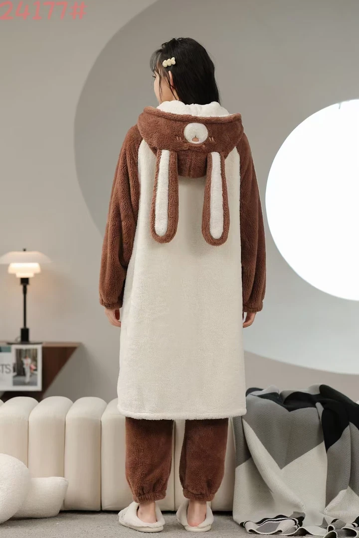 可爱款雪尔绒大袍两件套加厚绒睡衣套装