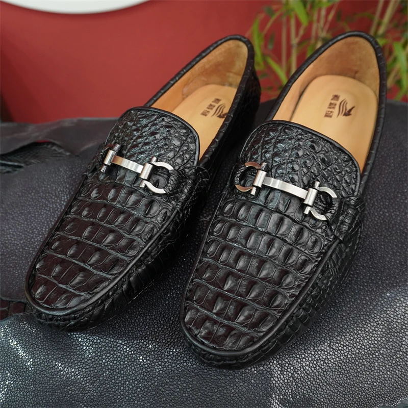 鳄鱼皮豆豆鞋经典黑色百搭男士轻便休闲潮流鞋