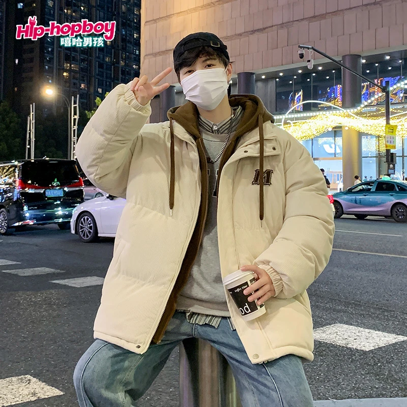 2024青少年棉衣保暖外套嘻哈男孩加厚保暖棉袄大童冬装假两件棉服