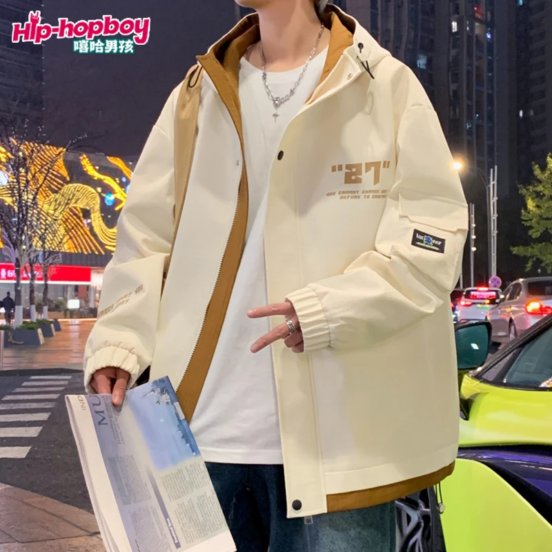 春季新款连帽夹克男青少年潮牌男孩子港风宽松版学生工装休闲外套