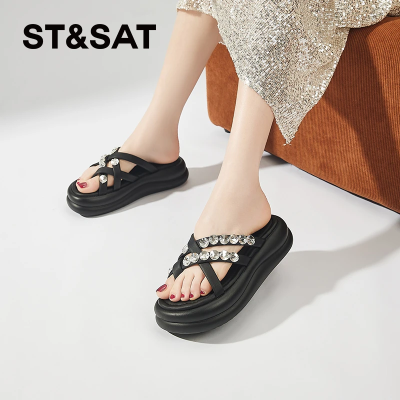 星期六夏季百搭外穿小众勃肯网红夹趾时尚舒适圆头套脚一字拖