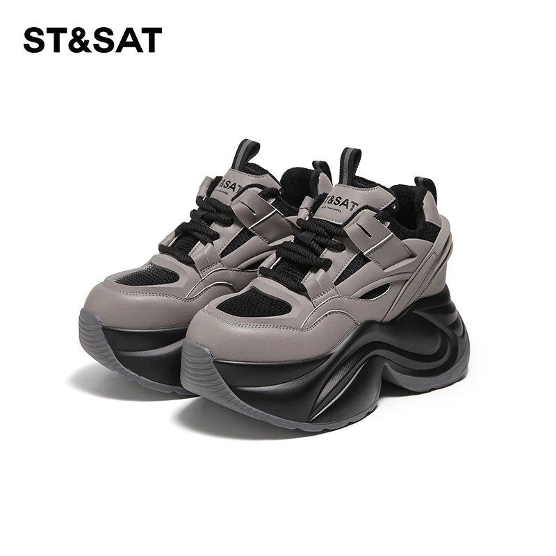 星期六复古秋季圆头软底系带旅游厚底潮流百搭户外时尚运动休闲鞋