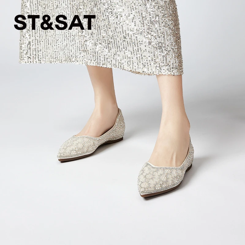 星期六女式休闲百搭舒适浅口低跟温柔气质时尚小香风尖头软底单鞋