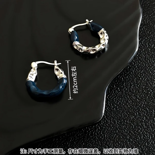 黑糖【耳饰】  复古耳饰个性小众银蓝撞色时尚耳环E1327