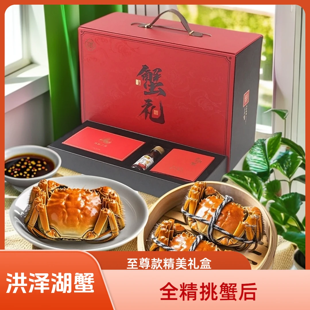 活蟹全母洪泽湖大闸蟹4-3.7两6-10只全母蟹至尊礼盒装发京东顺丰