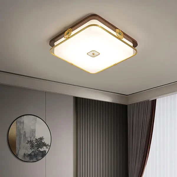 新中式全铜实木吸顶灯国风禅意简约大气客厅卧室书房茶室房间灯